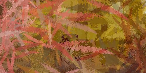 Farbenfrohe abstrakte botanische Kunst. Farnblätter in erdigen Farbtönen