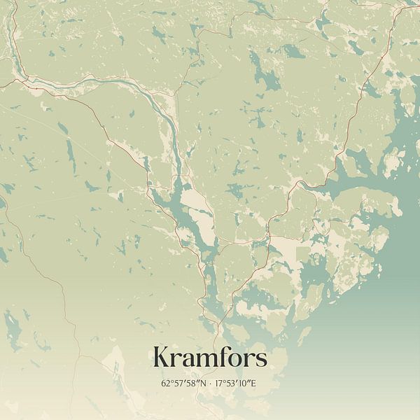 Alte Karte von Kramfors, Schweden. von Ortsdrucke