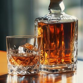 Whiskey on the rocks mit Karaffe von Schwarzer Kaffee