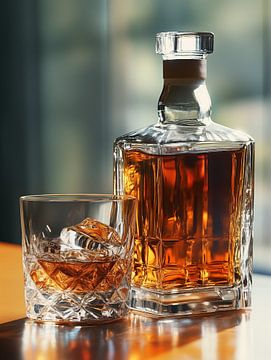 Whiskey on the rocks met karaf van Koffie Zwart