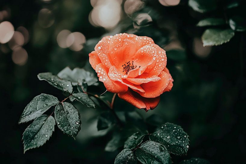 Regendruppels op een roos van Poster Art Shop