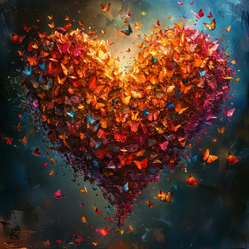 A colourful abstract heart made of butterflies