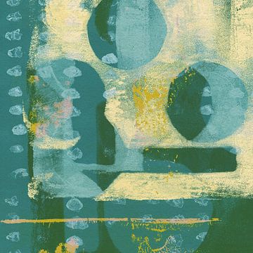 Japandi. Abstracte vormen in groen en geel I van Dina Dankers