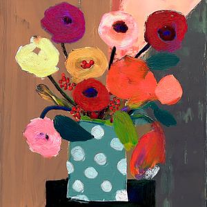 Modern Abstract Stilleven. Vaas met bloemen pop-art stijl