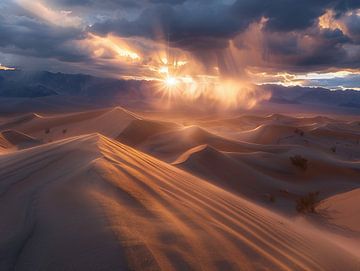 Woestijnhorizon in een goudkoorts van fernlichtsicht