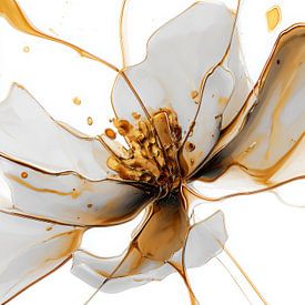 Abstracte bloemvorm in wit en goud met vloeiende glazen lijnen van But First Framing