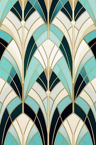 Turquoise and Gold Symmetrical Art Deco Motif