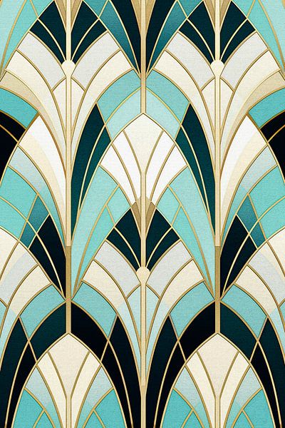 Turquoise en Goud Symmetrisch Art Deco Motief van Whale & Sons