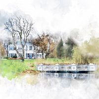 Aquarelschilderij van Buitenplaats Duinvliet in Domburg, Zeeland