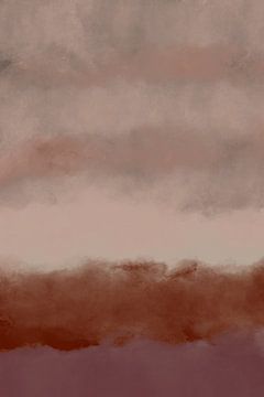 Zonsopgang. Abstract minimalistisch landschap in paars, roestbruin en licht taupe. van Dina Dankers