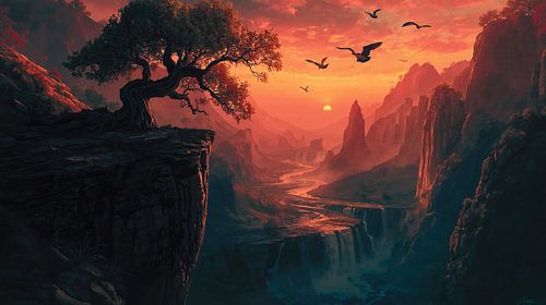 Zonsondergang over de serene vallei