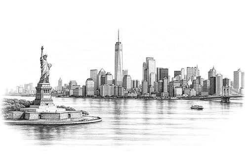 Skyline de New York avec la Statue de la Liberté