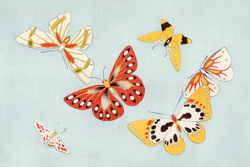Japanse vlinders van Kamisaka Sekka's Cho senshu One Thousand Butterflies, Japans van Dina Dankers