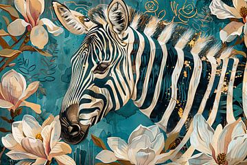 Zebra met bloemen van Poster Art Shop