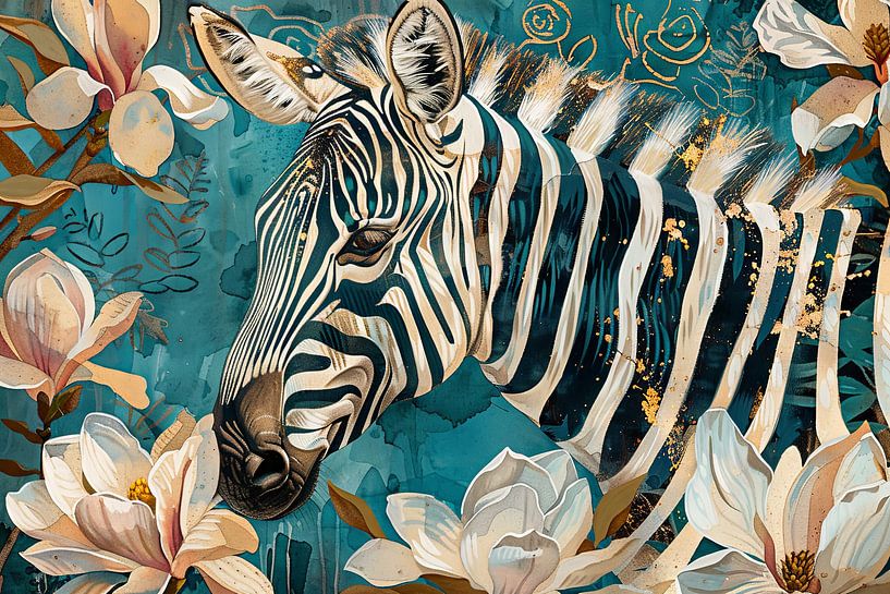 Zebra with flowers by Poster Art Shop