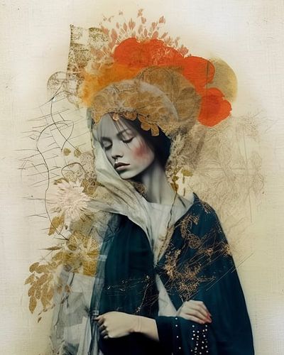 Mixed media portret in pastelkleuren