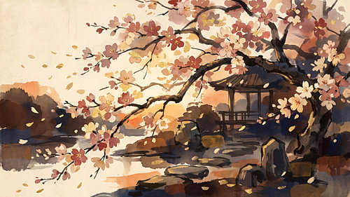 Serene Sunset Cherry Blossom