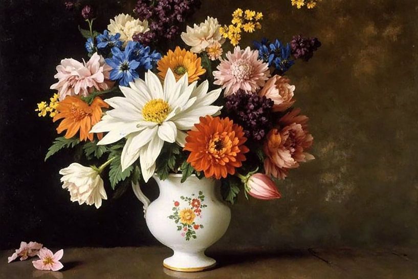 Colourful Still Life of Flowers - Classic Bouquet in Vase by Kleurenrijk