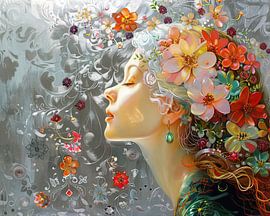 Frau | Floral Dream Gaze von Abstraktes Gemälde