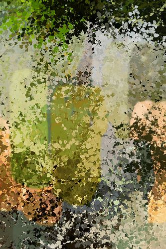 Abstract landschap in smaragdgroen, terra. Zomerse schaduwen.