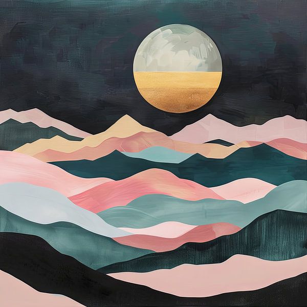 Moonlight over rolling hills - Abstract landscape by Poster Art Shop