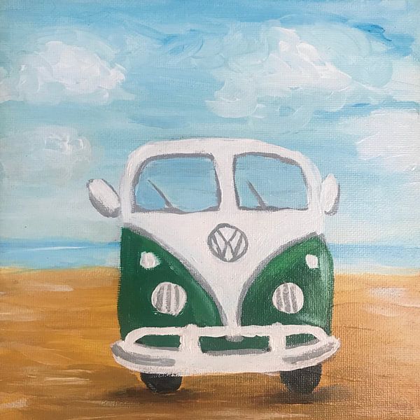 Transporter busje op het strand van Krista Kitsz Art