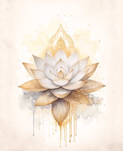 Spirituelle Lotusblüte Gold & Aquarell von NeoArtEvolution