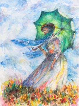 Vrouw met parasol / Geïnspireerd door Monet 2 van Ineke de Rijk