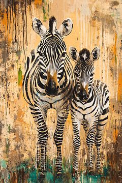 Abstract schilderij zebra en veulen van Imperial Art House