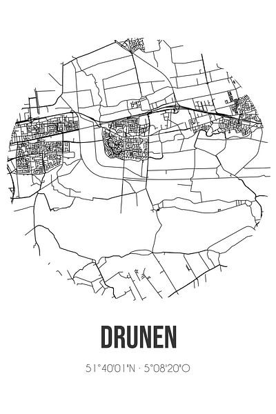 Drunen (Noord-Brabant) | Map | Black and White by Prints of Place