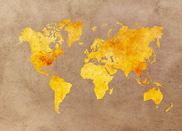 wereldkaart geel oranje #kaart #wereldkaart van JBJart Justyna Jaszke
