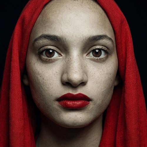 ALINA Woman Portrait Intense Gaze Red Lips Wall Art