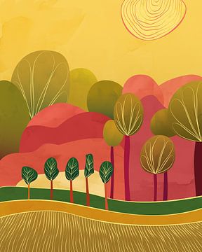 Five trees in summer abstract landscape by Tanja Udelhofen