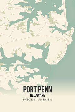 Vintage landkaart van Port Penn (Delaware), USA. van MijnStadsPoster