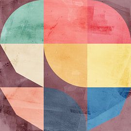 Retro Geometric Art in Burgundy & Blue by Dina Dankers