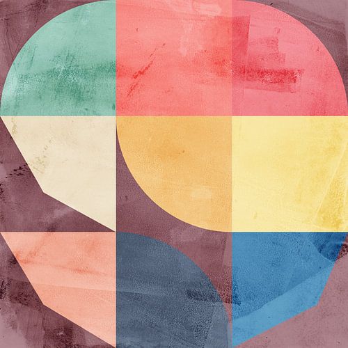 Moderne abstracte geometrische kunst in retrostijl. Bourgondië, blauw, rood, groen II