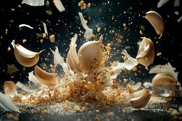 Spraying garlic cloves in motion by Poster Art Shop