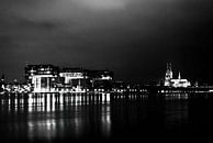Cologne Cathedral, Crane Houses, black and white by Norbert Sülzner thumbnail
