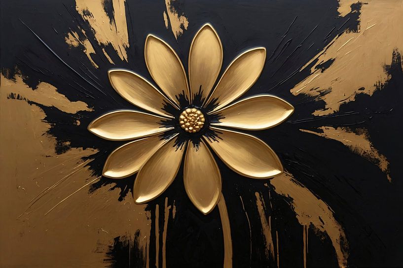 Abstracte Gouden Bloem op Zwart van Art & Soul Creations