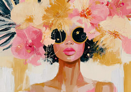 Floral Vibes & Cosmic Glow – Esthetisch portret met een zee van bloemen