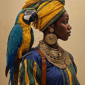 Afrikanerin mit Papagei von IamHome Studio