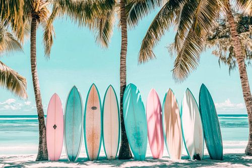 Surfplanken onder palmbomen
