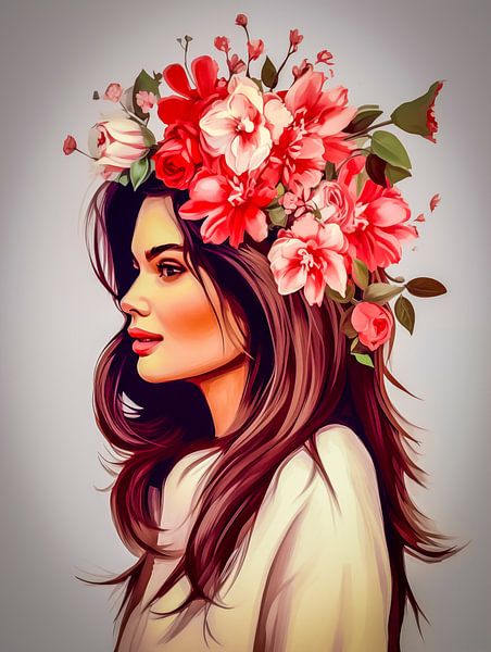 Frau mit Blumen im Haar von Luc V. de Zeeuw