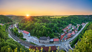 Rübeland im Harz, Deutschland bei Sonnenuntergang