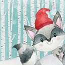 Un raton laveur dans la forêt d'hiver - Illustration par Floral Abstractions Aperçu