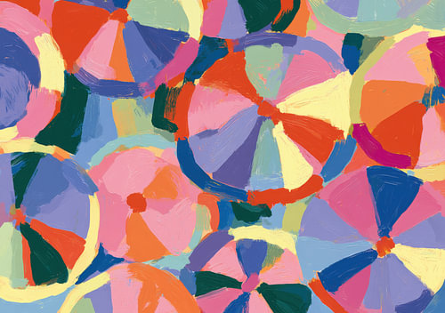 Abstract, colourful circles and shapes in summery colours
