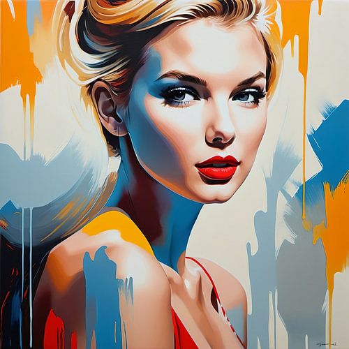 Frau mit rotem Lippenstift moderne Pop-Art