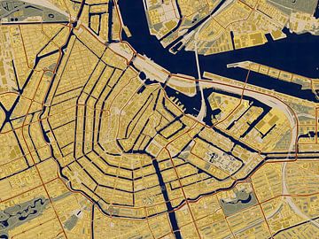 Kaart van Amsterdam (Centrum) in de stijl van Gustav Klimt van Maporia