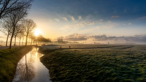 Sun coming over a typical Dutch landscape