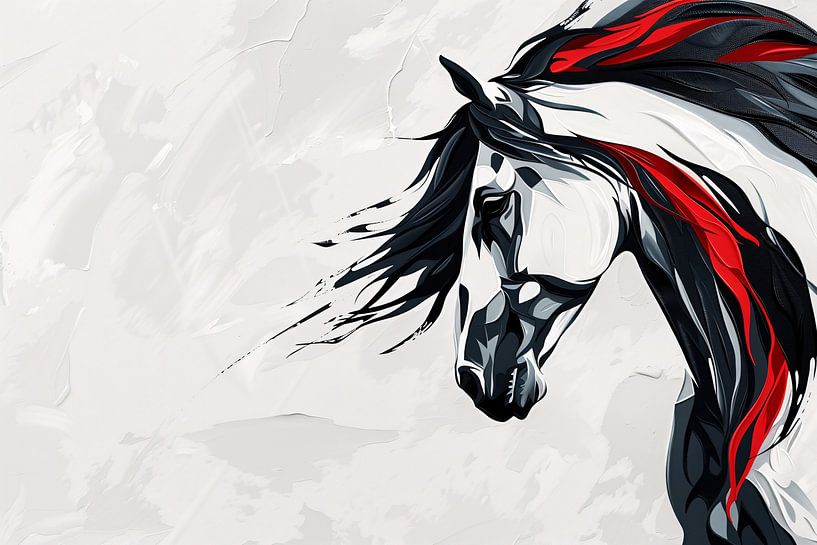 Minimalistisches Schwarz-Weiß-Gemälde eines Pferdes von Art & Soul Creations